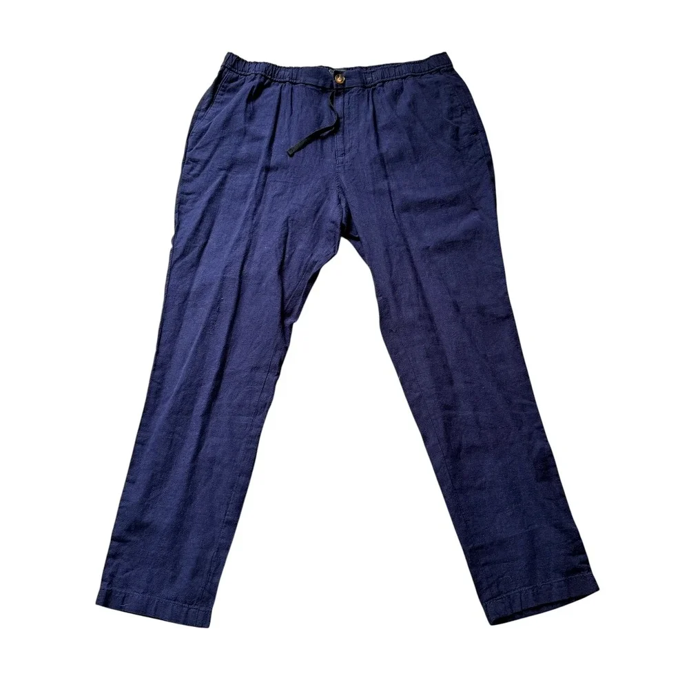 14th & Union Mens XL Navy Blue Linen‎ Cotton Slim Fit Drawstring Pants 38x32